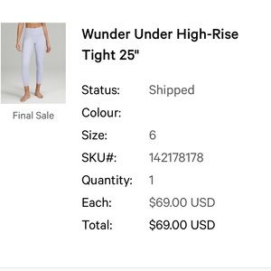 Lululemon Wunder Under High Rise Tight 25”